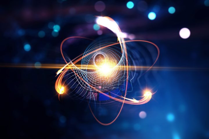 Nanotechnology, Molecule model image . Mixed media.