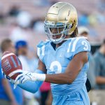 UCLA quarterback Dante Moore #3 in actions during a warm up before an NCAA college football game between the UCLA and the Colorado, Oct. 28, 2023, in Pasadena, California.