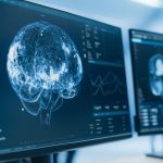 Medical Brain Scans on Multiple Computer Screens. Advanced Neuroimaging Technology Reveals Complex Neural Pathways, Display Showing CT Scan in a Modern Medical Environment
