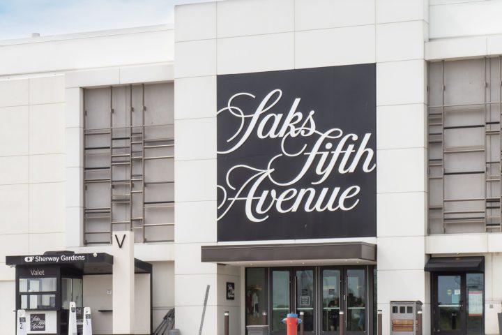 Entrance to Canadian department store Saks Fifth Avenue in the Sherway Gardens shopping mall.
